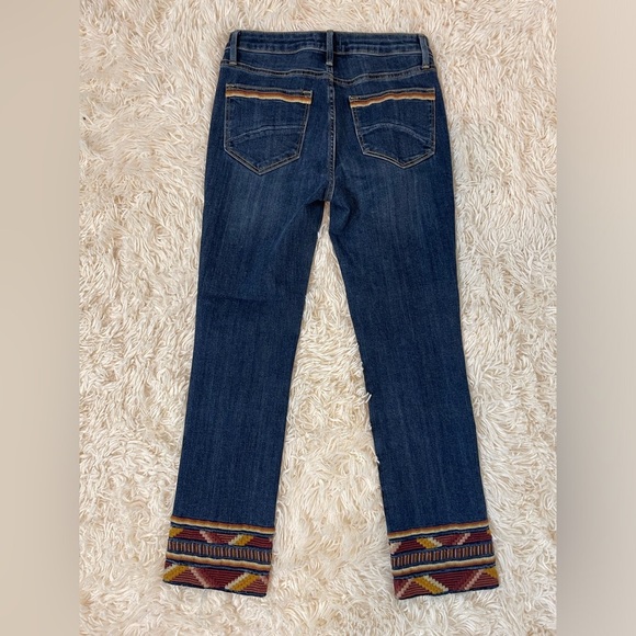 DRIFTWOOD Colette Embroidered Cuff Cropped Jeans SZ W25 L26 blue brown mid rise - Picture 8 of 8